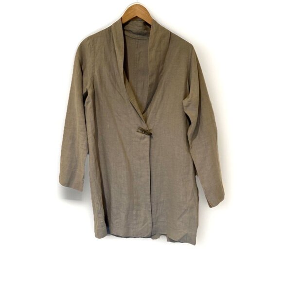Robin Lane Womens Jacket Tan Linen Knee Length Sz 1 S Lagenlook Minimalist - Picture 10 of 11